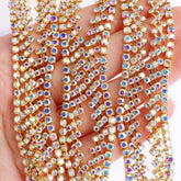 Sew-on Crystal AB Glass Round Rhinestone Trim Chain Applique RA886 WholesaleRhinestone